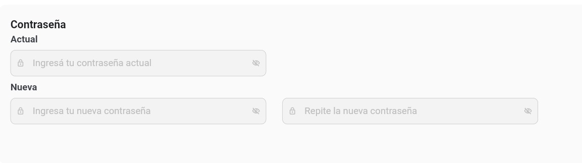 Sección de cambio de contraseña