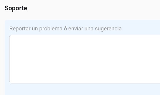 Pantalla de soporte en la web app