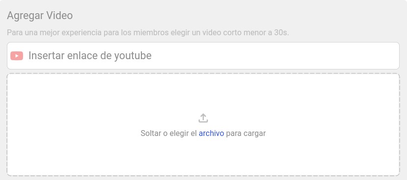 Opciones para agregar video al ejercicio