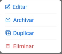 Menú de opciones de plantillas de entrenamientos