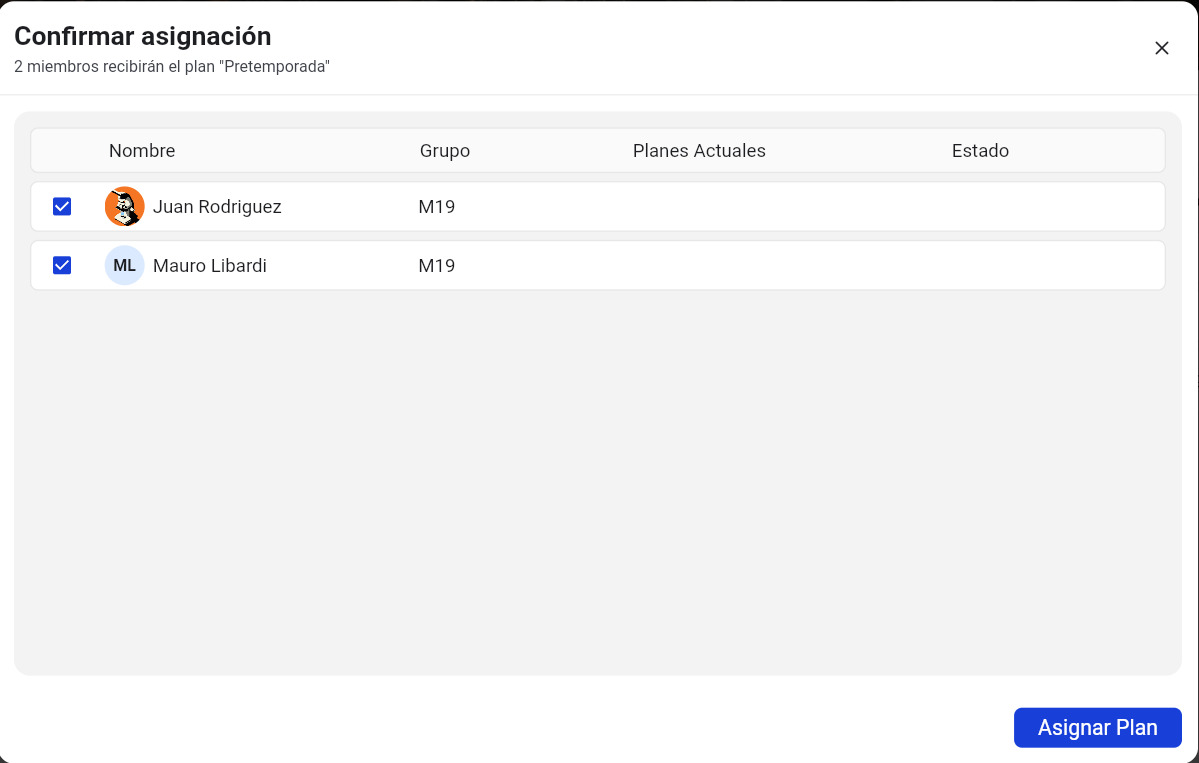 Diálogo de confirmación de asignación masiva - paso 1