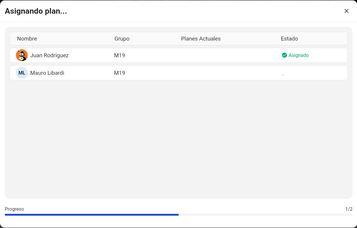 Diálogo de asignación masiva - paso 2 con progreso