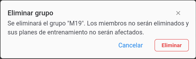Ventana de confirmación para eliminar grupo(s)