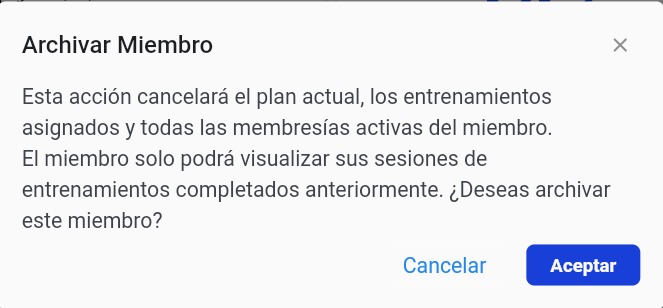 Ventana de confirmación para archivar un miembro