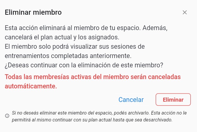 Ventana de confirmación para eliminar un miembro