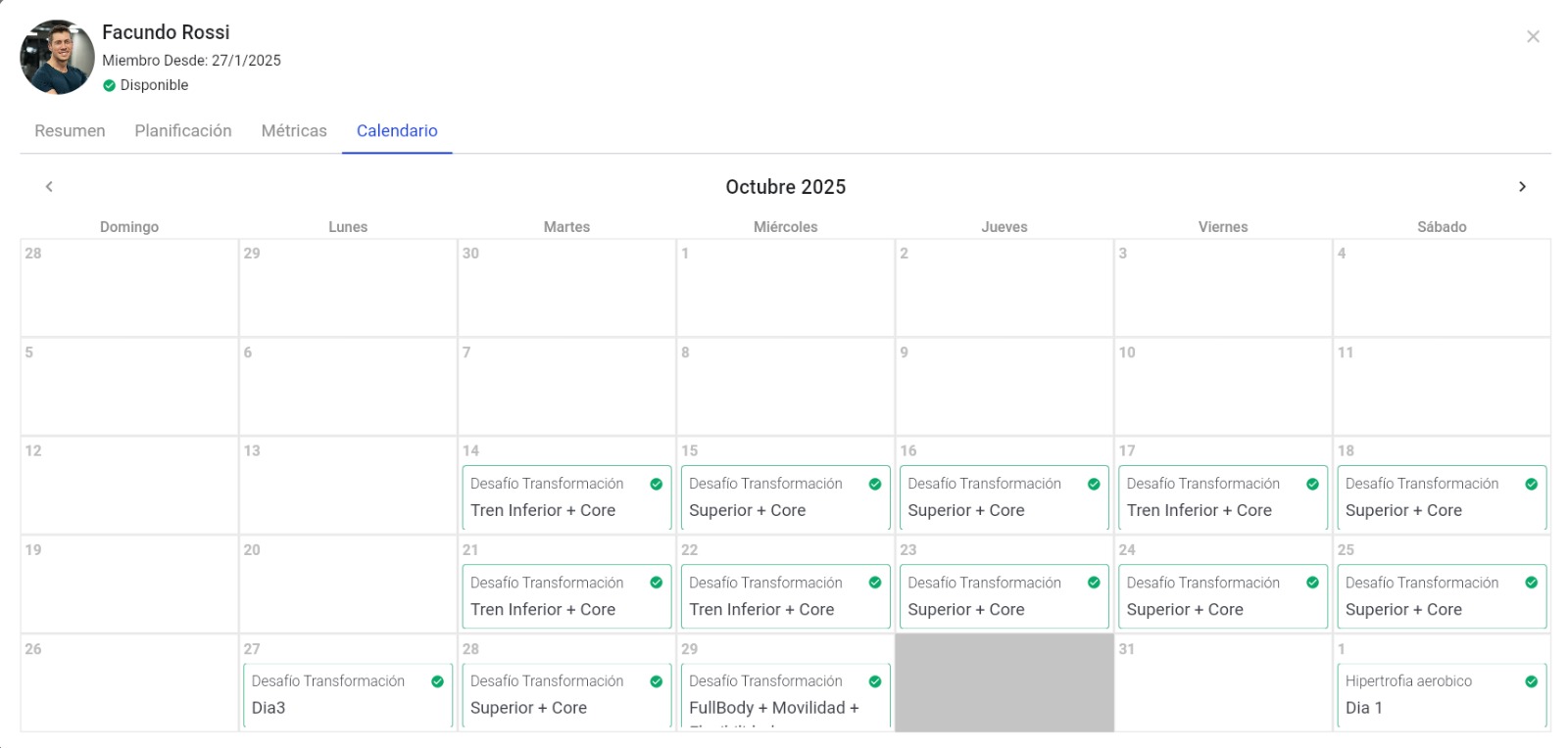 Vista del calendario