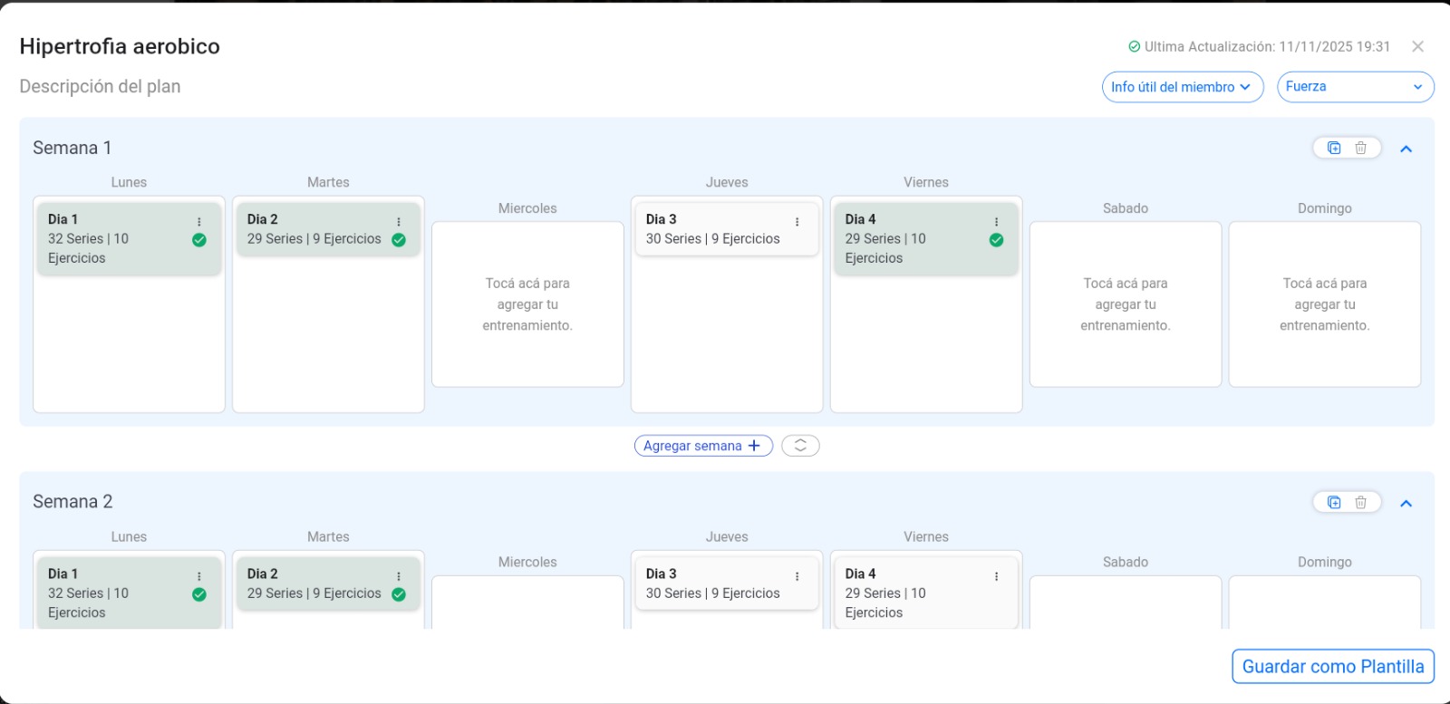 Plan activo con entrenamientos completados