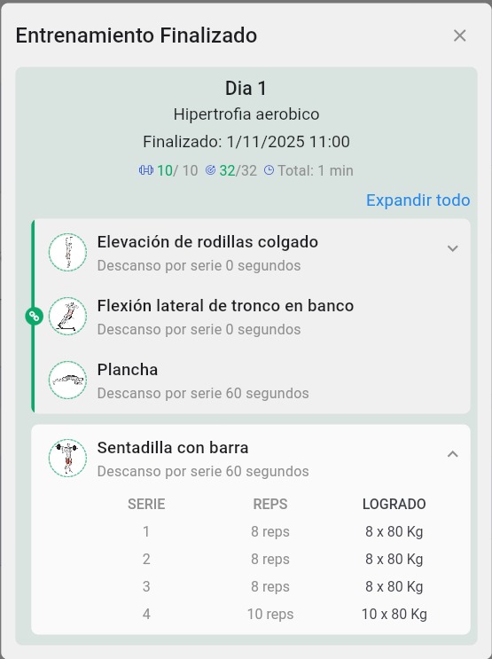 Resumen de entrenamiento completado
