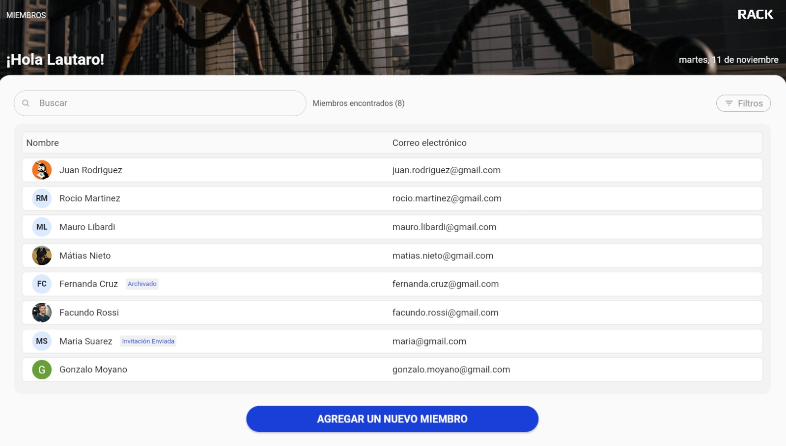 Listado completo de miembros en la web app
