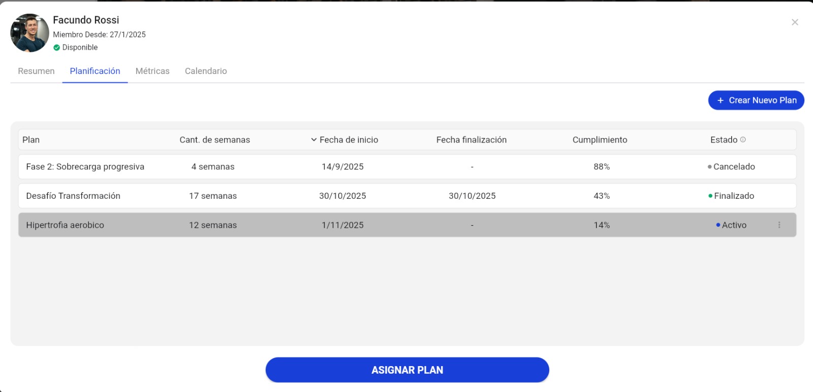 Lista de planes del miembro