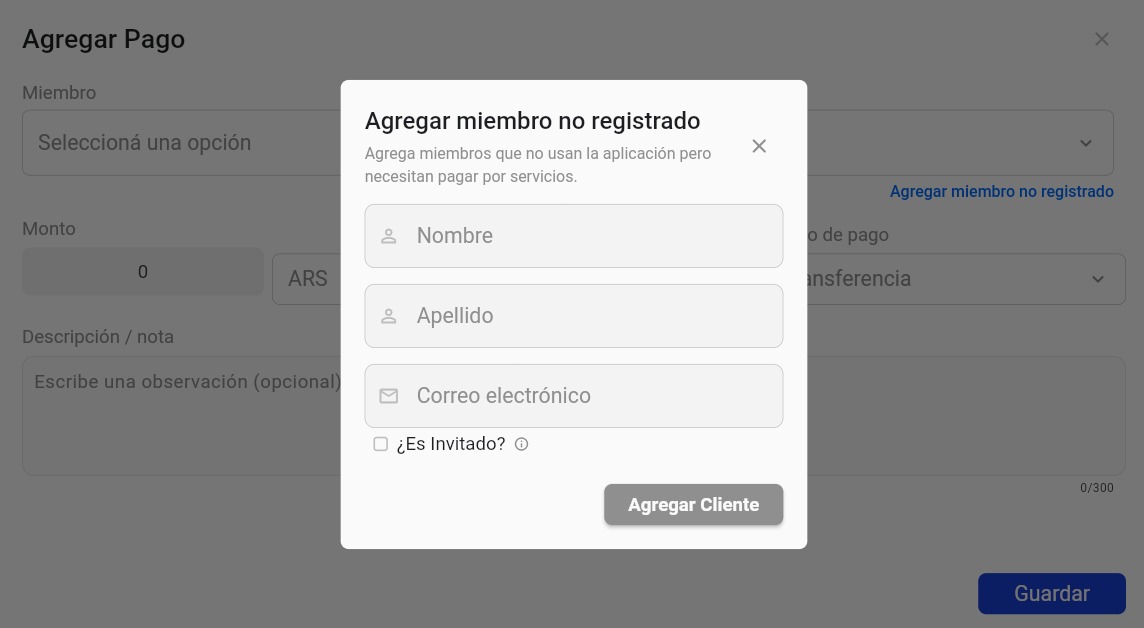 Formulario para agregar miembro no registrado