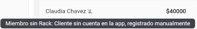Visualización de miembro sin Rack en la lista