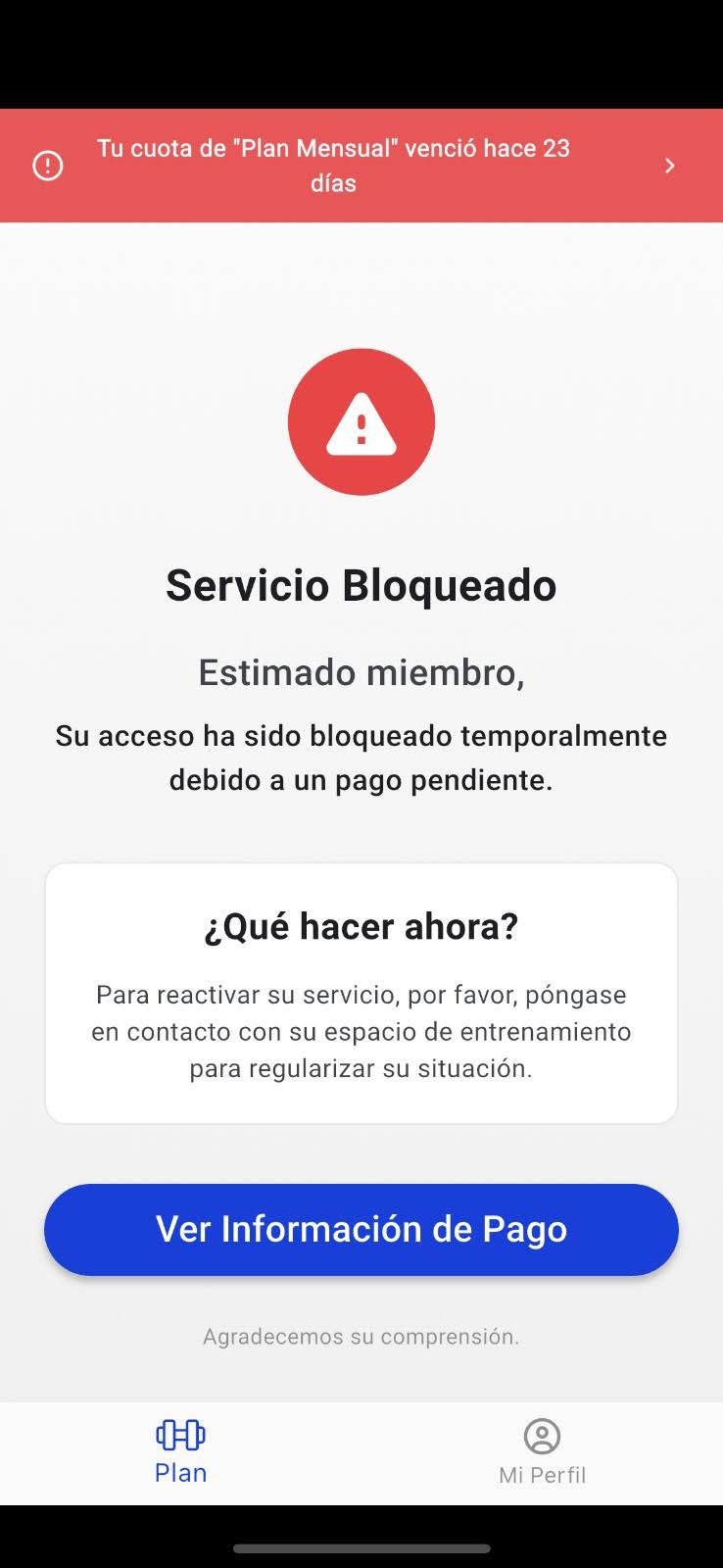 Vista de acceso bloqueado para miembro con membresía vencida