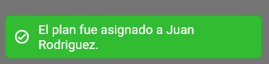 Notificación de éxito al asignar un plan