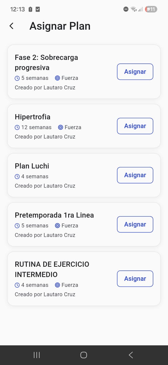 Lista de plantillas de planes para asignar