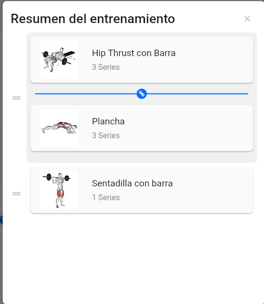 Ventana de reordenar ejercicios