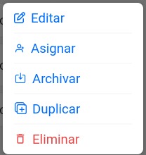 Menú de opciones de plantillas