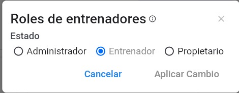 Ventana para cambiar rol del entrenador