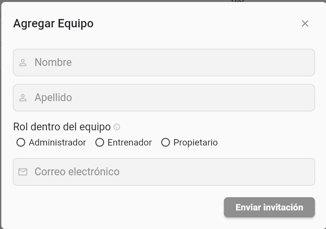 Ventana de invitación de miembro del equipo
